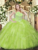 Yellow Green Sweet 16 Quinceanera Dress Military Ball and Sweet 16 and Quinceanera with Beading and Ruffles Scoop Sleeveless Zipper