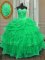 Hot Sale Organza Halter Top Sleeveless Lace Up Beading and Ruffled Layers and Pick Ups Sweet 16 Dress in Green