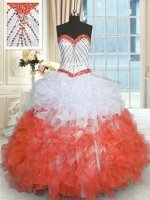 Fantastic Sweetheart Sleeveless Organza Quinceanera Dress Beading and Ruffles Lace Up