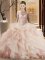 Extravagant Pink Ball Gowns Beading and Ruffles Quinceanera Dress Lace Up Organza Sleeveless