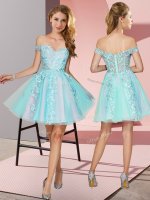 Aqua Blue Sleeveless Tulle Zipper Quinceanera Court of Honor Dress for Wedding Party(SKU BMT0360-12BIZ)