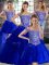 Noble Sleeveless Beading and Lace Lace Up Quinceanera Gown with Royal Blue Brush Train