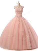 Floor Length Peach Quinceanera Dresses Tulle Sleeveless Beading and Lace(SKU SWQD248BIZ)