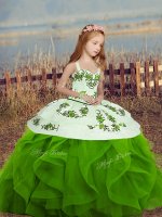 Green Kids Pageant Dress Party and Sweet 16 and Wedding Party with Embroidery and Ruffles Spaghetti Straps Sleeveless Lace Up(SKU PAG1278-9BIZ)