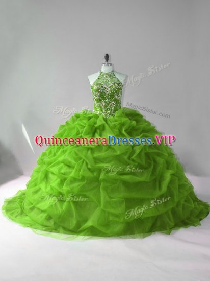Smart Ball Gowns Sleeveless Green Quinceanera Gowns Court Train Lace Up - Click Image to Close