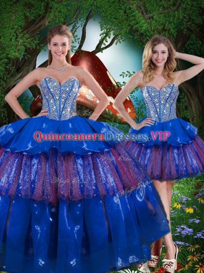 Sleeveless Lace Up Floor Length Beading and Ruffled Layers and Sequins Quinceanera Dress - Click Image to Close