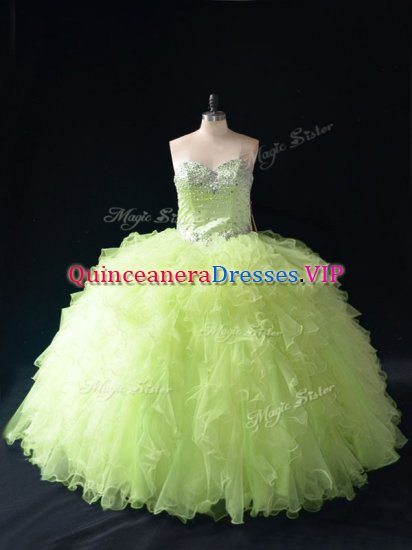 Romantic Yellow Green 15th Birthday Dress Sweet 16 and Quinceanera with Beading and Ruffles Sweetheart Sleeveless Lace Up - Click Image to Close
