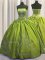 Sexy Strapless Sleeveless Quinceanera Dresses Floor Length Beading and Embroidery Olive Green Taffeta