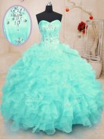 Organza Sweetheart Sleeveless Lace Up Beading and Ruffles Quinceanera Dresses in Turquoise