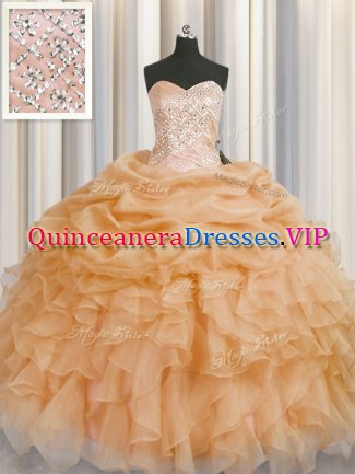 Sleeveless Lace Up Floor Length Beading and Ruffles Ball Gown Prom Dress
