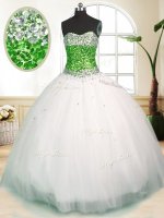Elegant White Sweetheart Zipper Beading Quinceanera Gown Sleeveless