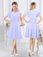 Lavender Scoop Side Zipper Ruching Damas Dress Short Sleeves