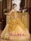 Holt Norfolk Hand Made Flowers New Gold Quinceanera Dress Sweetheart Floor-length Strapless Sequin and Tulle Ball Gown