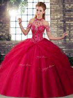 Coral Red Sweet 16 Dresses Halter Top Sleeveless Brush Train Lace Up(SKU SJQDDT2116002-4BIZ)
