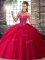 Coral Red Sweet 16 Dresses Halter Top Sleeveless Brush Train Lace Up