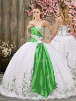 White Organza Lace Up Military Ball Gowns Sleeveless Floor Length Embroidery and Belt(SKU QDZY408FXBIZ)