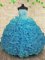 Superior Aqua Blue Lace Up Strapless Beading and Ruffles Quinceanera Gown Organza Sleeveless