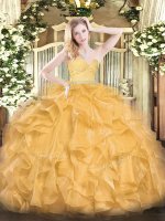 Elegant Floor Length Ball Gowns Sleeveless Gold Military Ball Gown Zipper