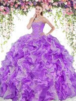 Floor Length White And Purple Quinceanera Gowns Sweetheart Sleeveless Lace Up