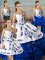 Inexpensive Floor Length Blue And White 15 Quinceanera Dress Sweetheart Sleeveless Lace Up