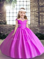 On Sale Lilac Tulle Lace Up Pageant Dress Wholesale Sleeveless Floor Length Beading