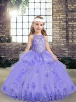Sleeveless Tulle Floor Length Lace Up Little Girl Pageant Gowns in Lavender with Beading and Appliques(SKU PAG1239-9BIZ)