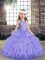 Sleeveless Tulle Floor Length Lace Up Little Girl Pageant Gowns in Lavender with Beading and Appliques