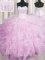 Customized Visible Boning Scalloped Sleeveless Quinceanera Dresses Floor Length Beading and Ruffles Pink Organza