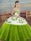 Sleeveless Tulle Floor Length Lace Up Quinceanera Dress in Olive Green with Embroidery and Bowknot