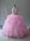 Organza Sleeveless Floor Length 15th Birthday Dress and Beading and Ruffles