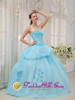 Milford Delaware/ DE Inexpensive Light Blue Sweethear Strapless Floor-length Ruched Bodice Sweet 16 Dress For Quinceanera Gown