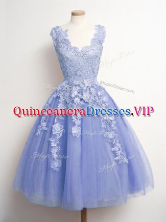 Hot Selling Lavender Sleeveless Tulle Lace Up Dama Dress for Prom and Party and Wedding Party