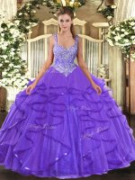 Floor Length Lavender Vestidos de Quinceanera Straps Sleeveless Lace Up