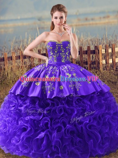 Brush Train Ball Gowns Quinceanera Gown Purple Sweetheart Fabric With Rolling Flowers Sleeveless Lace Up - Click Image to Close