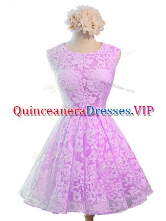 Perfect Lace Sleeveless Knee Length Dama Dress for Quinceanera and Belt