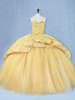 Suitable Sweetheart Quinceanera Gown Court Train Beading and Appliques Gold Sequined(SKU PSSW1185BIZ)