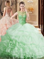 Scoop Sleeveless Brush Train Lace Up Beading and Ruffles and Pick Ups Sweet 16 Quinceanera Dress