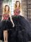 Sweet Scoop Sleeveless Zipper Embroidery and Ruffles Sweet 16 Quinceanera Dress in Black