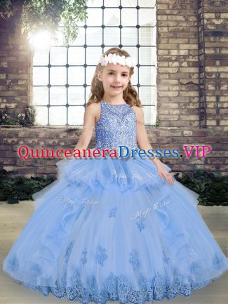 Unique Appliques Kids Formal Wear Lavender Lace Up Sleeveless Floor Length
