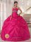 Cordova Alaska/AK Wholesale Hot Pink Quinceanera Dress With Sweetheart Organza Appliques hand flower decorate Pick-ups