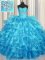 Glittering Sweetheart Sleeveless Quinceanera Gown Floor Length Beading and Ruffled Layers Baby Blue Organza