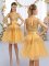 High-neck Cap Sleeves Tulle Quinceanera Court of Honor Dress Lace and Bowknot Zipper