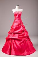 Strapless Sleeveless Lace Up 15th Birthday Dress Hot Pink Taffeta(SKU SWQD289BIZ)