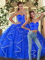 Blue Sleeveless Tulle Lace Up Quinceanera Dress for Sweet 16 and Quinceanera