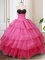 Fine Sleeveless Organza Floor Length Lace Up Quinceanera Gown in Hot Pink with Beading and Ruffled Layers