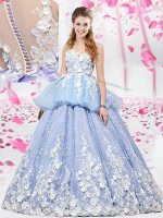Organza and Tulle Scoop Sleeveless Lace Up Lace and Appliques 15th Birthday Dress in Lavender