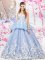 Organza and Tulle Scoop Sleeveless Lace Up Lace and Appliques 15th Birthday Dress in Lavender