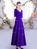 Luxury Ankle Length Zipper Dama Dress Purple for Wedding Party with Ruching