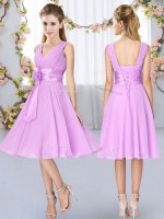 Captivating Knee Length Empire Sleeveless Lilac Quinceanera Dama Dress Lace Up