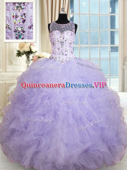 Scoop Lavender Sleeveless Tulle Lace Up Sweet 16 Dresses for Military Ball and Sweet 16 and Quinceanera - Click Image to Close